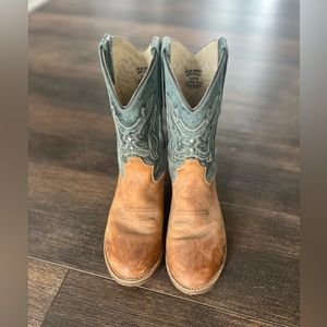 Old West Sz girls 5.0 - D blue and tan cowgirl boots